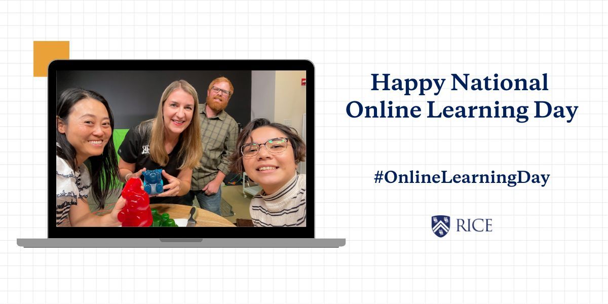 Behind the scenes image of Dr. Laura Kabiri with Rice Online Learning Team on the set of her online course through Rice University