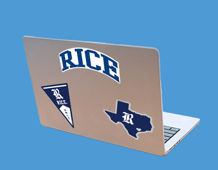 A laptop adorned with a colorful rice-themed decal, showcasing vibrant grains and artistic design.