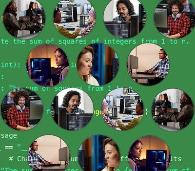 A vibrant collage depicting various people engaged in computer work, highlighting collaboration and innovation in a digital environment.